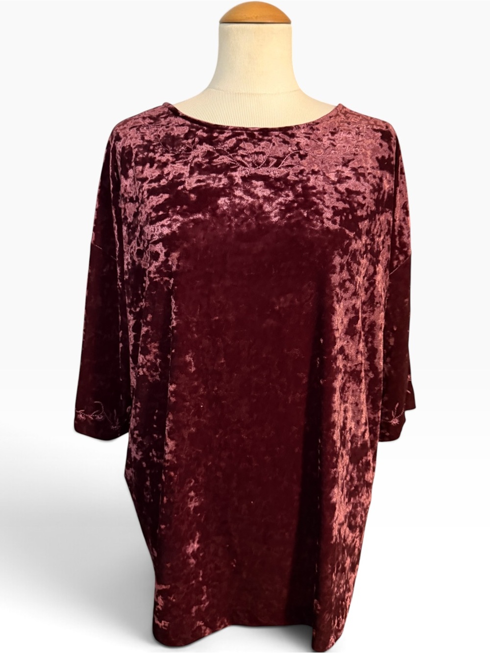 J.Jill Velvet Crushed Tunic Top Burgundy Size Large